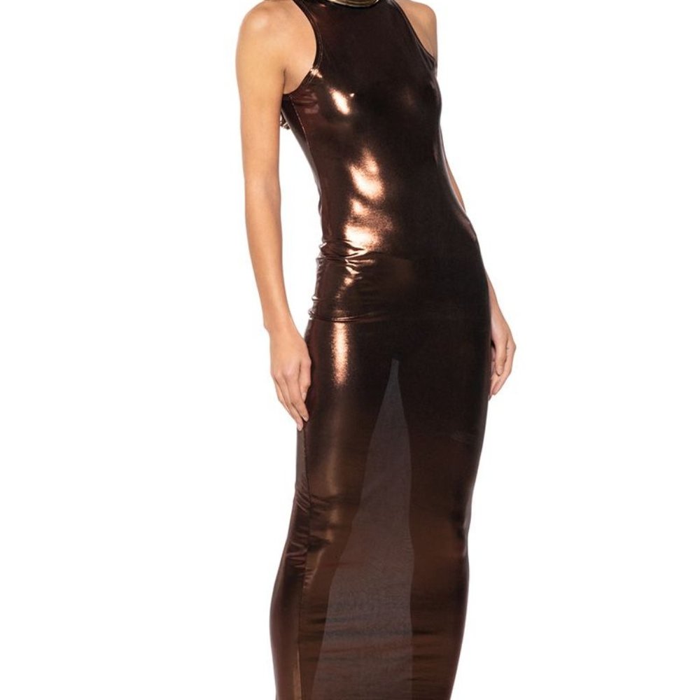 Xena Metallica: Brown Bronzer Stretch Mid Maxi Dress M - Picture 6 of 7